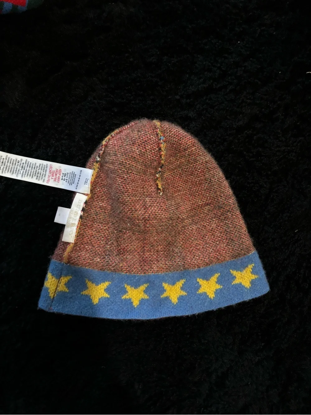 Burberry Yellow Plaid Kids Beanie with Blue Pom